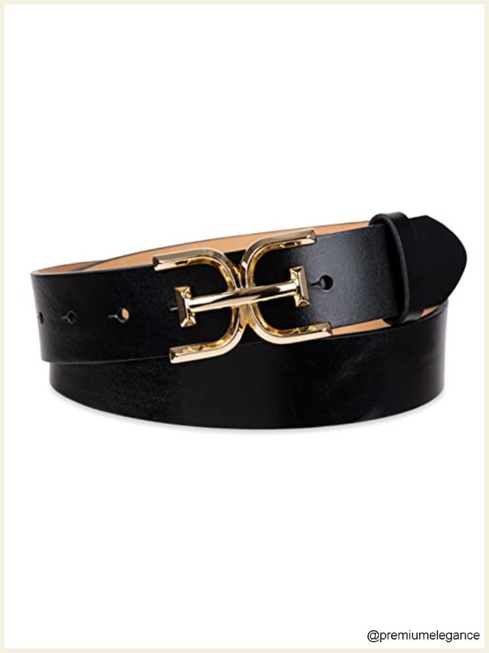 Double-E Logo Plaque Buckle Leather Belt for Jeans and Trousers